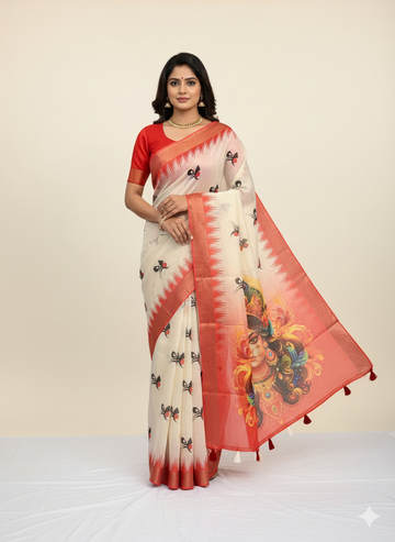 Red Devi – Durga Puja Special Linen Saree  SA825-1151