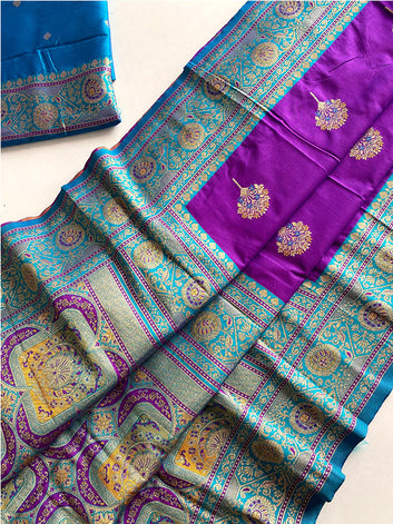 Luxury Banarasi Silk Saree – Multicolor Thread Weaving & Grand Pallu Design SA525-595