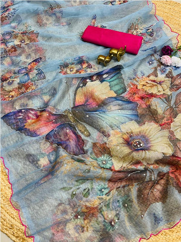 Festival look Organza handwork Printed Saree SA125-068