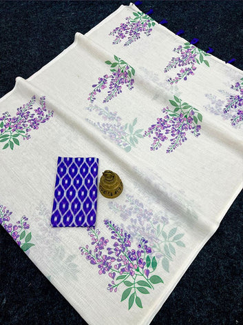 Linen Digital Printed Sari with Latkan (Fumka) SA125-136