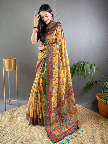 Classic Pure Malai Cotton Saree with Designer Big Border & Print SA525-668