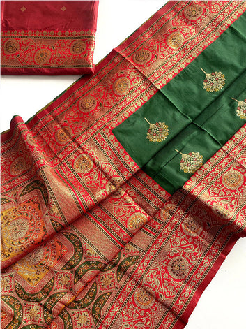 Luxury Banarasi Silk Saree – Multicolor Thread Weaving & Grand Pallu Design SA525-596