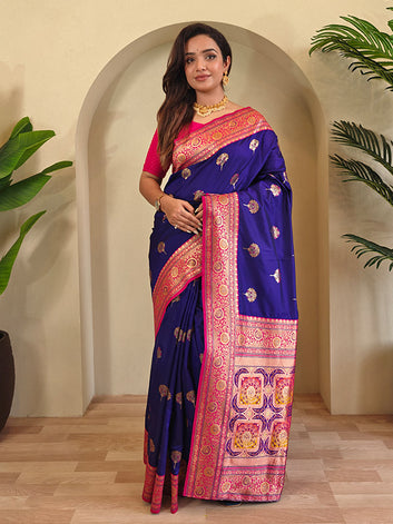 Luxury Banarasi Silk Saree – Multicolor Thread Weaving & Grand Pallu Design SA525-597