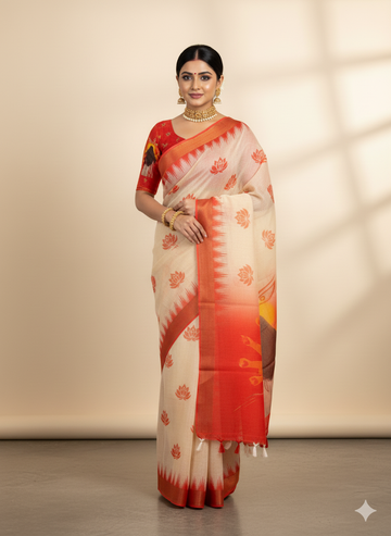 Red Devi – Durga Puja Special Linen Saree  SA825-1155