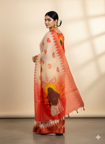 Red Devi – Durga Puja Special Linen Saree  SA825-1155