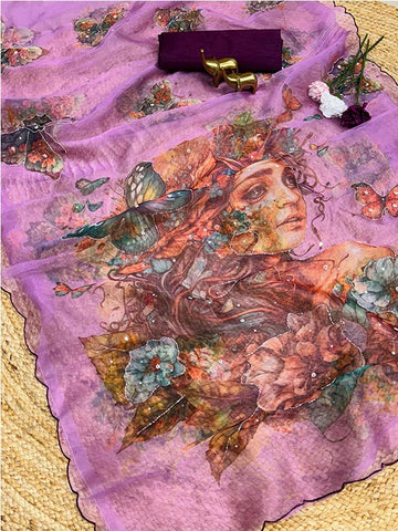 Festival look Organza handwork Printed Saree SA125-071