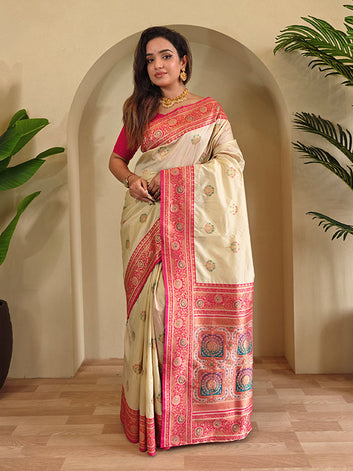 Luxury Banarasi Silk Saree – Multicolor Thread Weaving & Grand Pallu Design SA525-598