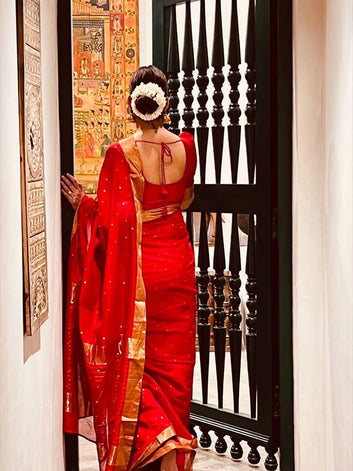 Nayanthara Special Red | Banarasi Soft Cotton Silk Saree SA525-676