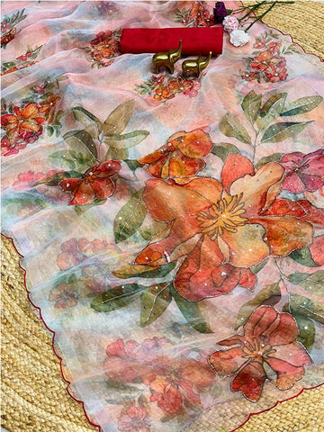Festival look Organza handwork Printed Saree SA125-072
