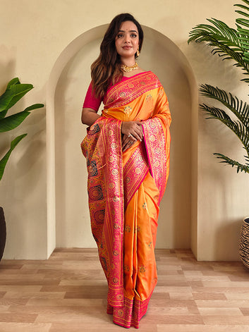 Luxury Banarasi Silk Saree – Multicolor Thread Weaving & Grand Pallu Design SA525-599