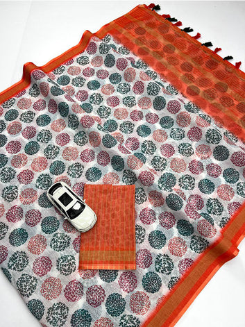 Linen Digital Printed Saree with Fumka (latakan)SA725-857