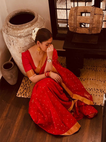 Nayanthara Special Red | Banarasi Soft Cotton Silk Saree SA525-676