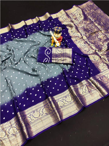 Grey Bandhani Saree with Zari Border SA125-017