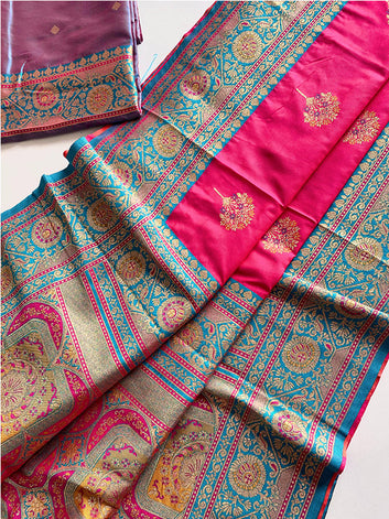 Luxury Banarasi Silk Saree – Multicolor Thread Weaving & Grand Pallu Design SA525-600