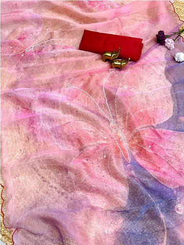 Festival look Organza handwork Printed Saree SA125-073