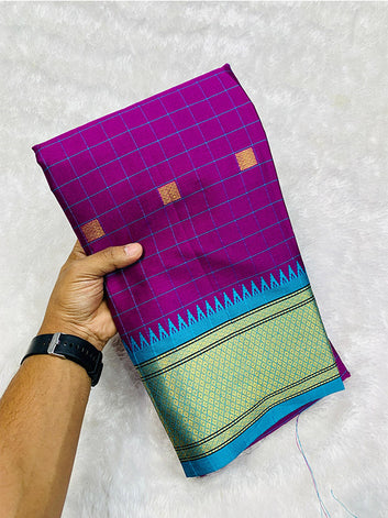 Checked Cotton Silk Paithani Sari SA125-227
