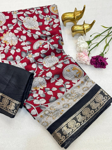Mangalagiri Silk Saree with All-Over Weaving Design, Kalamkari Print & Viscose Border	SA1025-1271