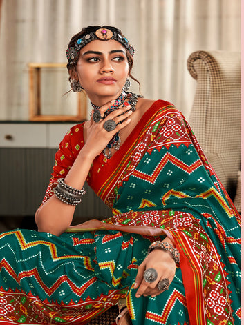 Tusser Bandhani Patola Print & Lagadi Patta Pallu SA225-300