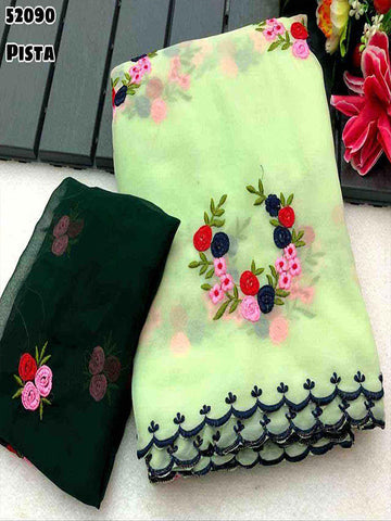 Georgette Embroidery Saree with Contrast Blouse  ! SA525-522