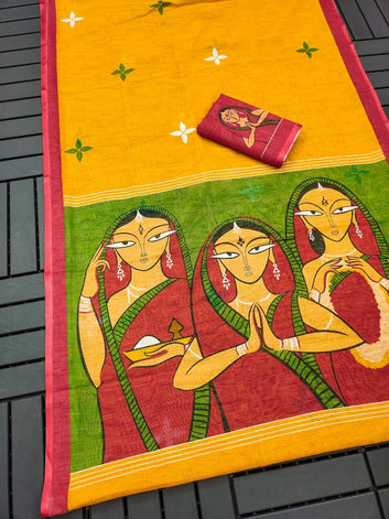 Red Devi – Durga Puja Special Linen Saree  SA825-1132