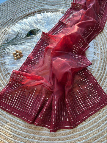 Pure Organza Saree with Embroidery & Gotapatti Work | Structured Print & Cutwork Pallu SA625-772