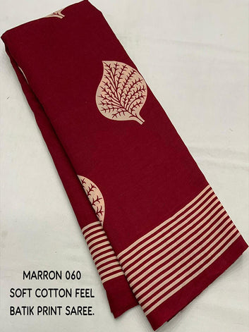 Exquisite Soft Cotton Batik Printed Saree with Running Maslin Silk Blouse SA525-580