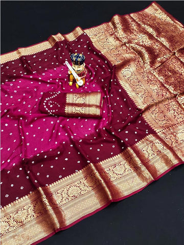 Pink Bandhani Saree with Zari Border SA125-022
