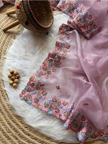 Pure Organza Silk Saree with Beautiful Embroidery & Raw Silk Plain Blouse SA625-763