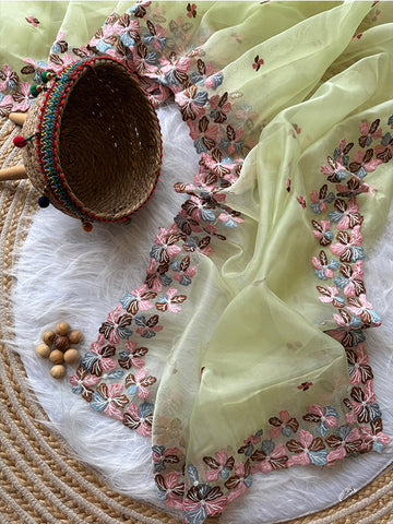 Pure Organza Silk Saree with Beautiful Embroidery & Raw Silk Plain Blouse SA625-764