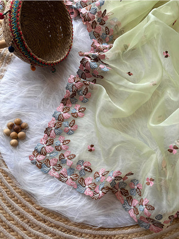 Pure Organza Silk Saree with Beautiful Embroidery & Raw Silk Plain Blouse SA625-764