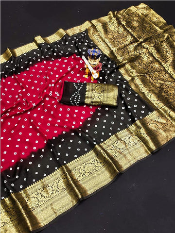 Red Bandhani Saree with Zari Border SA125-025