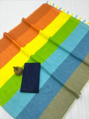 Linen Digital Printed Sari with Banglory Satin Blouse SA125-192