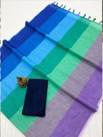 Linen Digital Printed Sari with Banglory Satin Blouse SA125-193