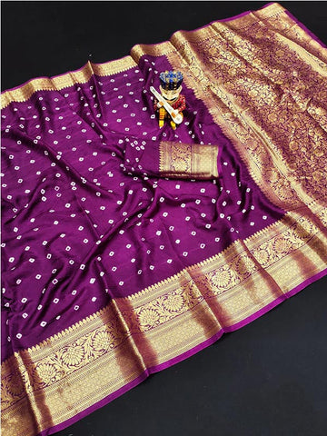 Purple Bandhani Saree with Zari Border SA125-028