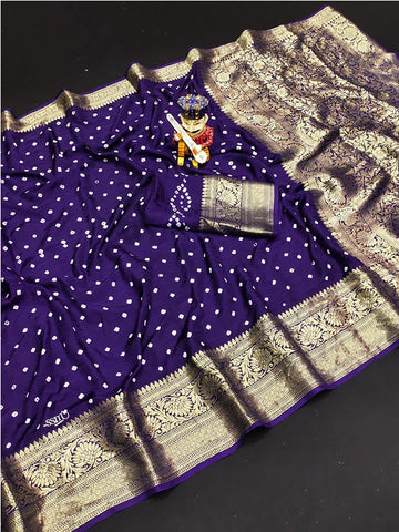 Blue Bandhani Saree with Zari Border SA125-027