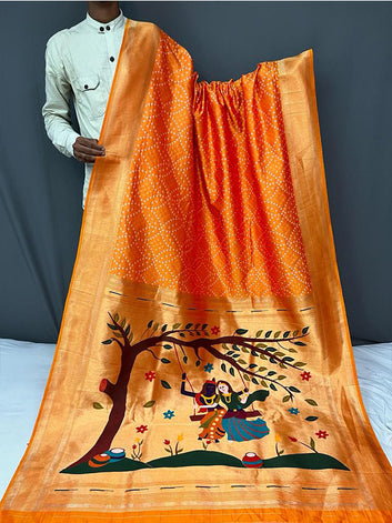 Elegant Pure Silk Bandhani Saree | Paithani Pallu & Full Zari Border SA525-667