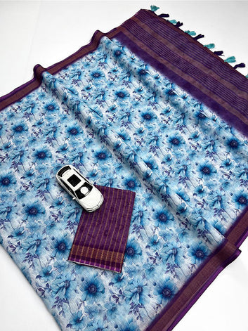 Linen Digital Printed Saree with Fumka (latakan)SA725-848