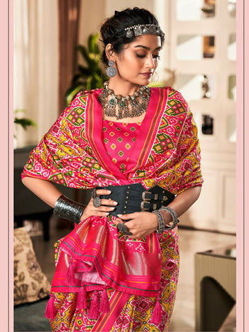 Tusser Bandhani Patola Print & Lagadi Patta Pallu SA225-301