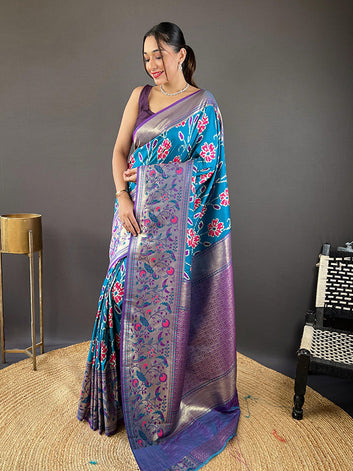 Soft Silk Saree with All-Over Patola Weaving & Contrast Border SA625-795