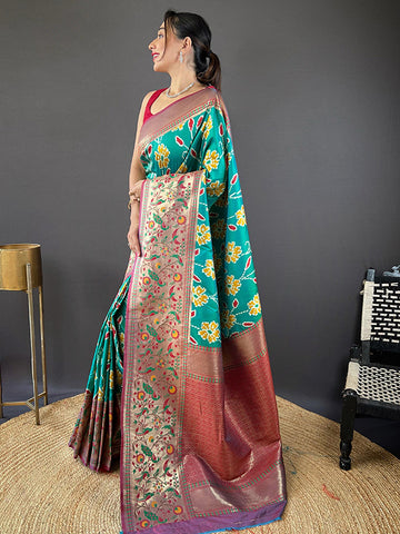 Soft Silk Saree with All-Over Patola Weaving & Contrast Border SA625-796