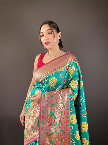 Soft Silk Saree with All-Over Patola Weaving & Contrast Border SA625-796