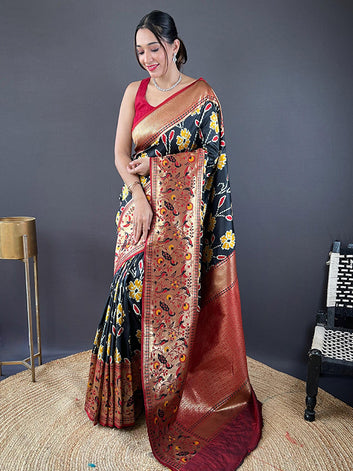 Soft Silk Saree with All-Over Patola Weaving & Contrast Border SA625-797