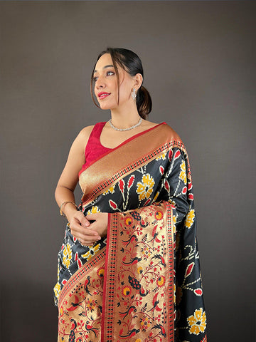 Soft Silk Saree with All-Over Patola Weaving & Contrast Border SA625-797