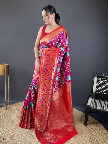 Soft Silk Saree with All-Over Patola Weaving & Contrast Border SA625-798