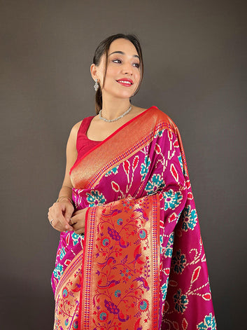 Soft Silk Saree with All-Over Patola Weaving & Contrast Border SA625-798