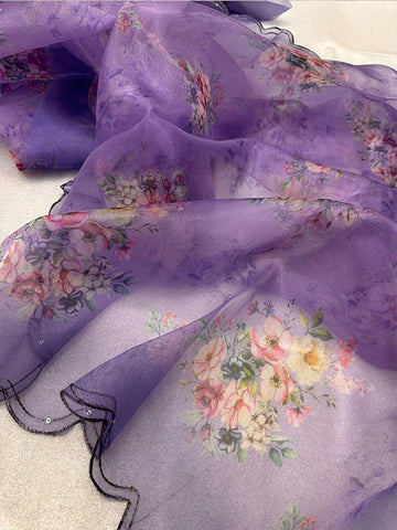 Pure Organza Silk Saree with Floral Print & Viscose Thread Sequins Work Border SA625-755