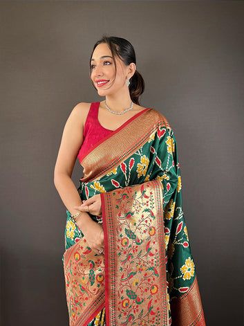 Soft Silk Saree with All-Over Patola Weaving & Contrast Border SA625-780