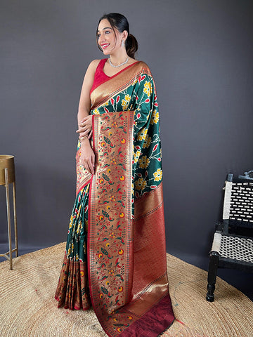 Soft Silk Saree with All-Over Patola Weaving & Contrast Border SA625-780