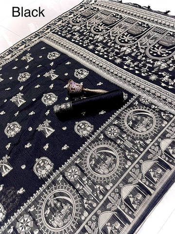 Pure Soft Banarasi Raw Silk Saree with Kalamkari Weaving & Zari Border Blouse SA625-814