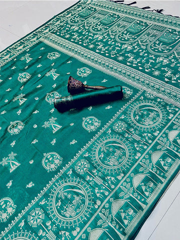 Pure Soft Banarasi Raw Silk Saree with Kalamkari Weaving & Zari Border Blouse SA625-815